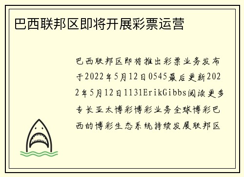 巴西联邦区即将开展彩票运营 